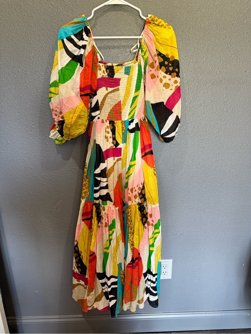 Fate Multicolor Abstract Maxi Dress with Puff Sleeves